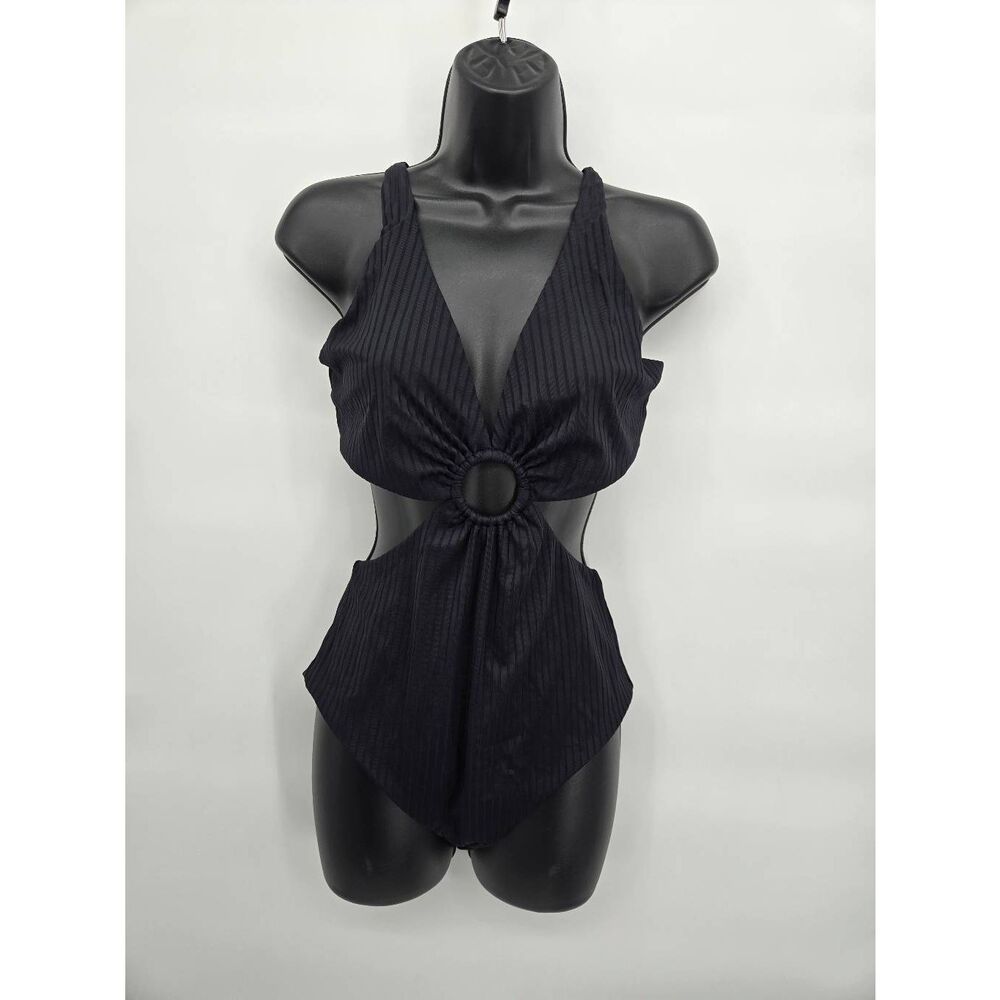 Onia Marisol One Piece Swimsuit Size Large Black Ribbed - Picture 2 of 7